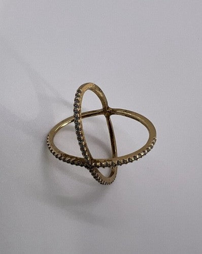 925 Sterling Silver Gold Plated CZ Criss Cross Ring Size 7