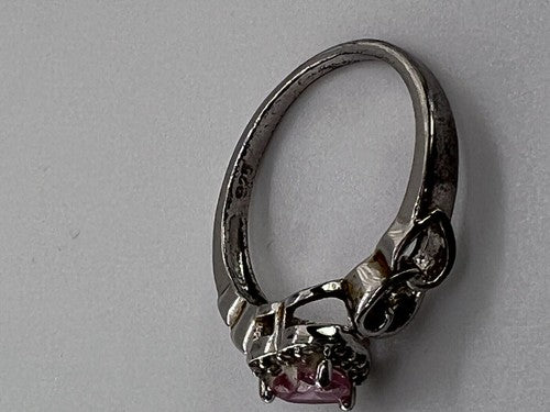 925 Sterling Silver & CZ Pink Heart Ring Size 6.5
