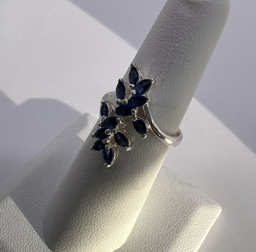 925 Sterling Silver & Sapphires Ring Size 6