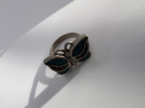925 Sterling Silver & Opal Butterfly Ring Size 4.5