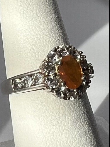 925 Sterling Silver Citrine & Goshenite Ring Size 6.5