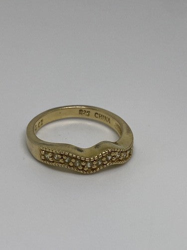 925 Sterling Silver Gold Plated CZ Ring Size 6.75