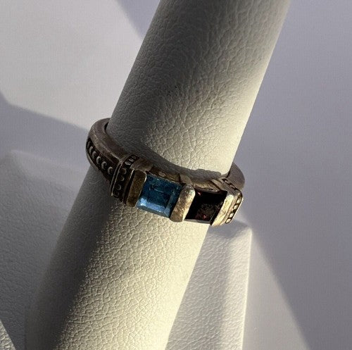 925 Sterling Silver Topaz & Tourmaline Ring Size 5.5