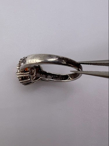 925 Sterling Silver Citrine & Goshenite Ring Size 6.5