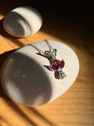 14K White Gold Pendant Necklace Ruby & Diamond