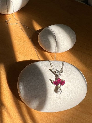 14K White Gold Pendant Necklace Ruby & Diamond