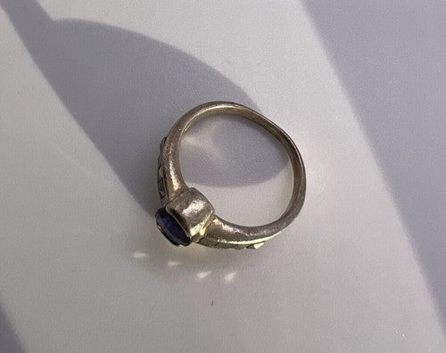 925 Sterling Silver Sapphire & Marcasite Ring Size 6.5