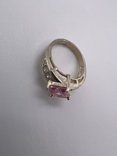 925 Sterling Silver & Pink CZ Ring Size 5.5