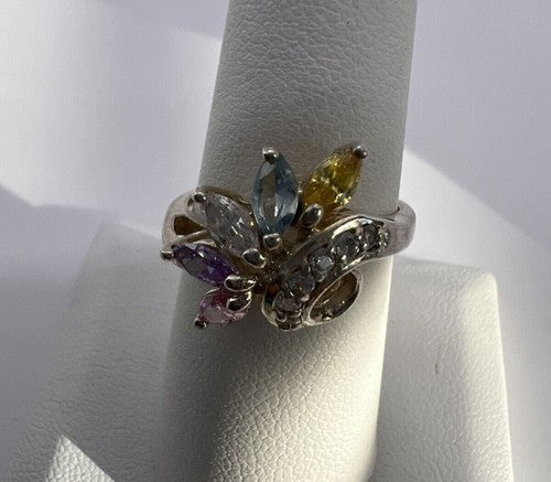 925 Sterling Silver & Multicolor CZ Ring Size 7.5