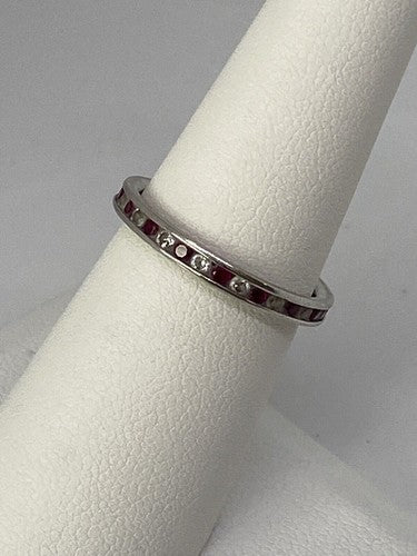 925 Sterling Silver Red & White CZ Band Ring Size 7