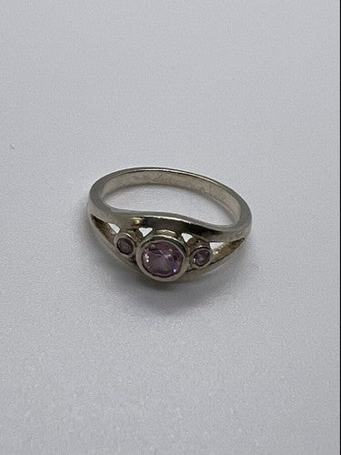 925 Sterling Silver Pink CZ Ring Size 6