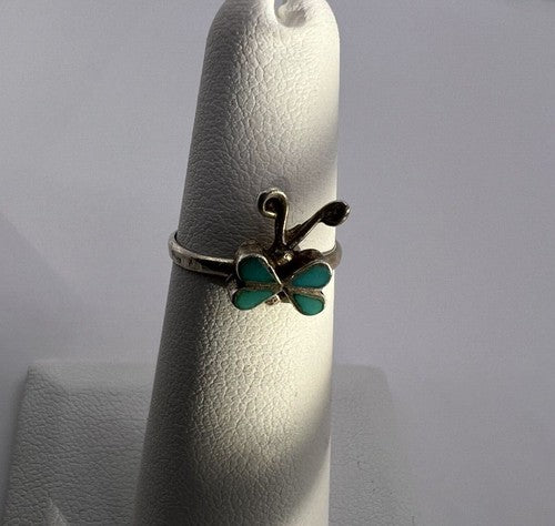 925 Sterling Silver & Turquoise Butterfly Ring Size 4