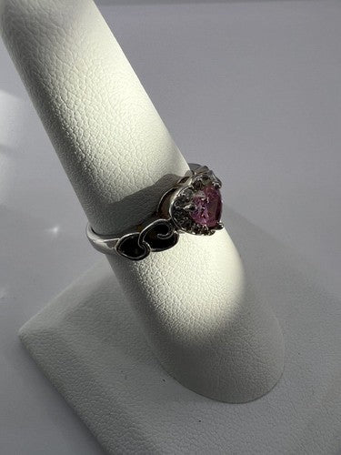 925 Sterling Silver & CZ Pink Heart Ring Size 6.5