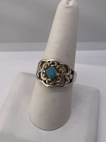 925 Sterling Silver Turquoise Ring Size 8.5