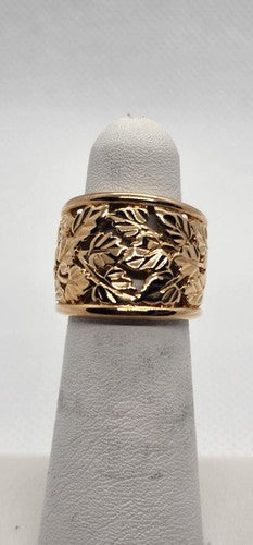 925 Sterling Silver Gold Plated Porous Foliated Design Ring Size 4.5