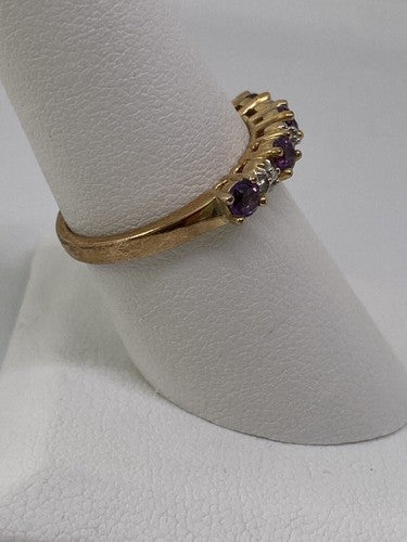 925 Sterling Silver Vermeil Amethyst & Diamond Ring Size 8