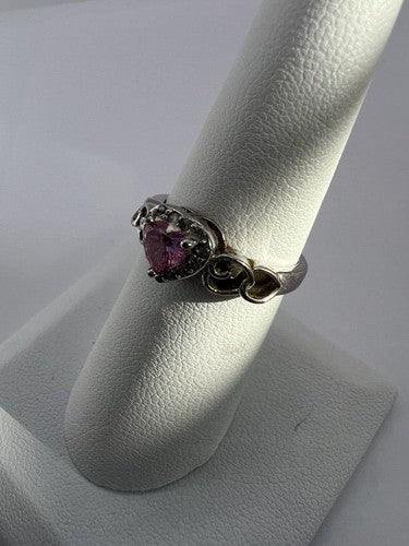 925 Sterling Silver & CZ Pink Heart Ring Size 6.5