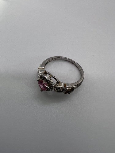 925 Sterling Silver & CZ Pink Heart Ring Size 6.5