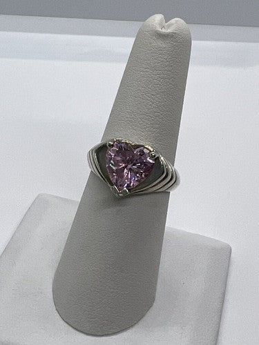 925 Sterling Silver Pink CZ "Heart" Ring Size 6.5