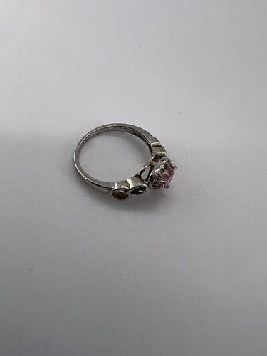 925 Sterling Silver & CZ Pink Heart Ring Size 6.5