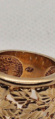 925 Sterling Silver Gold Plated Porous Foliated Design Ring Size 4.5