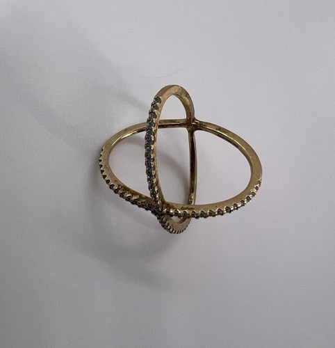 925 Sterling Silver Gold Plated CZ Criss Cross Ring Size 7