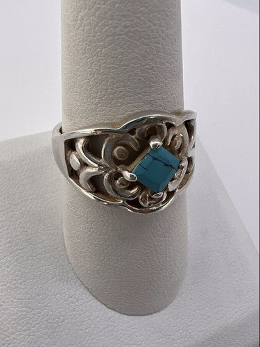 925 Sterling Silver Turquoise Ring Size 8.5
