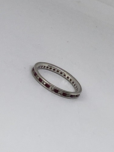 925 Sterling Silver Red & White CZ Band Ring Size 7
