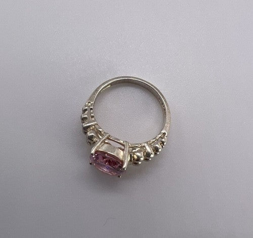 925 Sterling Silver Pink CZ Ring Size 4.5