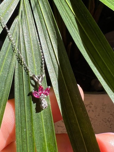 14K White Gold Pendant Necklace Ruby & Diamond
