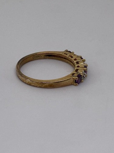 925 Sterling Silver Vermeil Amethyst & Diamond Ring Size 8