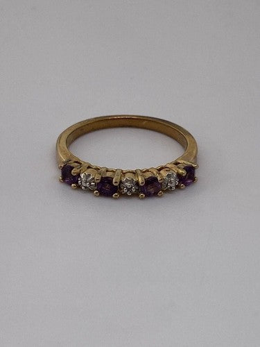 925 Sterling Silver Vermeil Amethyst & Diamond Ring Size 8