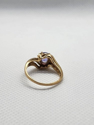 14K YELLOW GOLD RING TANZANITE & DIAMOND SIZE 6