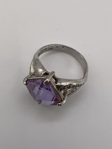 925 Sterling Silver Purple CZ Ring Size 6.5