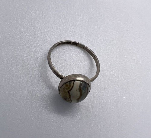 925 Sterling Silver & Agate Ring Size 4