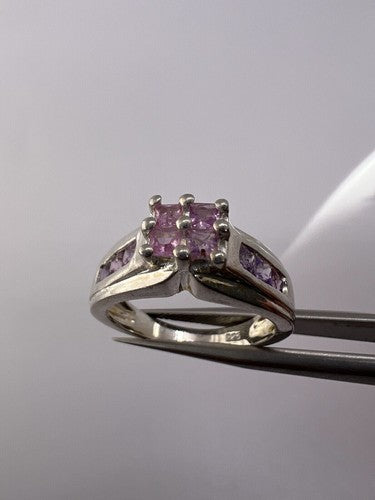 925 Sterling Silver Pink CZ Ring Size 6