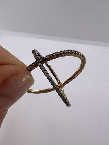 925 Sterling Silver Gold Plated CZ Criss Cross Ring Size 7