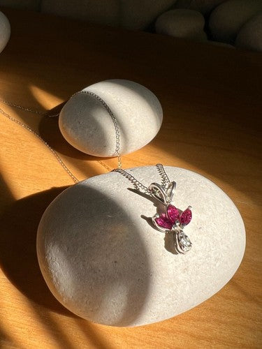 14K White Gold Pendant Necklace Ruby & Diamond
