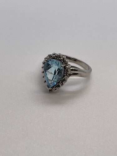 14K White Gold Topaz & Diamonds Ring Size 6