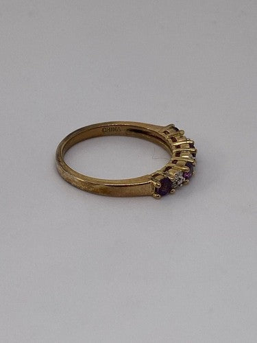 925 Sterling Silver Vermeil Amethyst & Diamond Ring Size 8