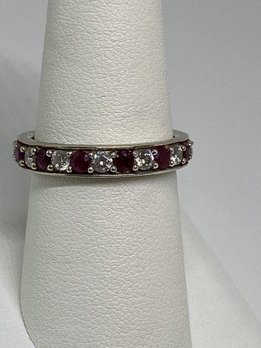 925 Sterling Silver Ruby & CZ Ring Size 8