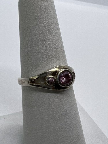 925 Sterling Silver Pink CZ Ring Size 6