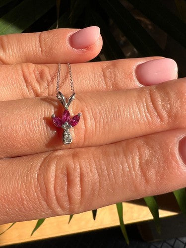 14K White Gold Pendant Necklace Ruby & Diamond