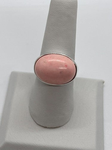 925 Sterling Silver & Pink Agate Ring Size 7.5