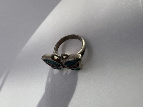 925 Sterling Silver & Opal Butterfly Ring Size 4.5