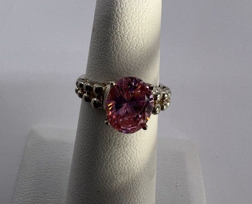 925 Sterling Silver Pink CZ Ring Size 4.5
