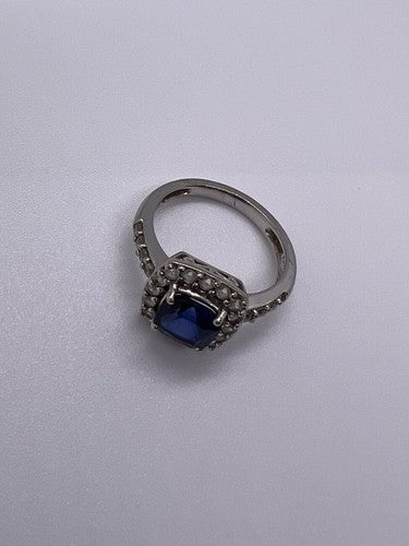 925 Sterling Silver Blue Spinel & White Beryl/Goshenite Ring Size 6.5