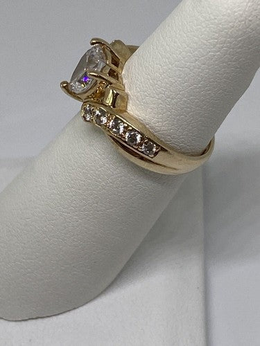 925 Sterling Silver Vermeil Heart CZ Ring Size 4.75
