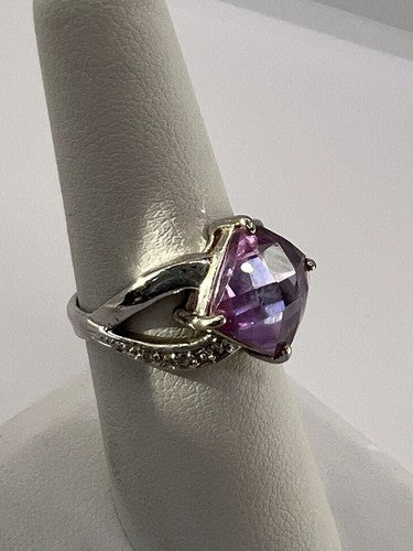 925 Sterling Silver Purple CZ Ring Size 6.5