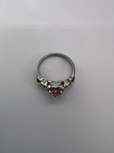 925 Sterling Silver & CZ Pink Heart Ring Size 6.5